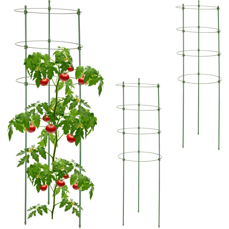 Relaxdays - Plant Support, Set Of 3, Climbing Aid For Plants & Flowers, Metal & Plastic, Trellis 91cm Tall, 4 Rings, Green