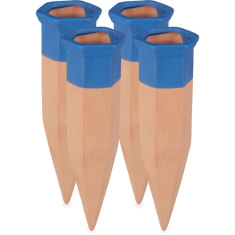   Tonkegel Bewässerung, 4er Set, Bewässerungshilfe für Pflanzen, 1,5 L Flaschen, 19 cm lang , terrakotta/blau