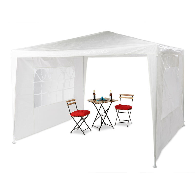Relaxdays - Tonnelle pavillon chapiteau pergola festival 3x3 m , 2 côtés fenêtres métal pe tente de jardin, blanc