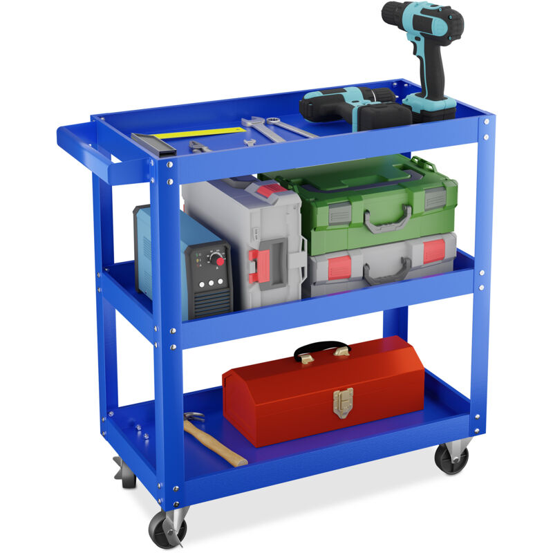 Relaxdays Tool Trolley, 3 Tiers, Workshop Cart, Up To 100 Kg, 76 X 78 X 35 Cm, Diy Equipment, Garage & Mechanic, Blue - 86167906