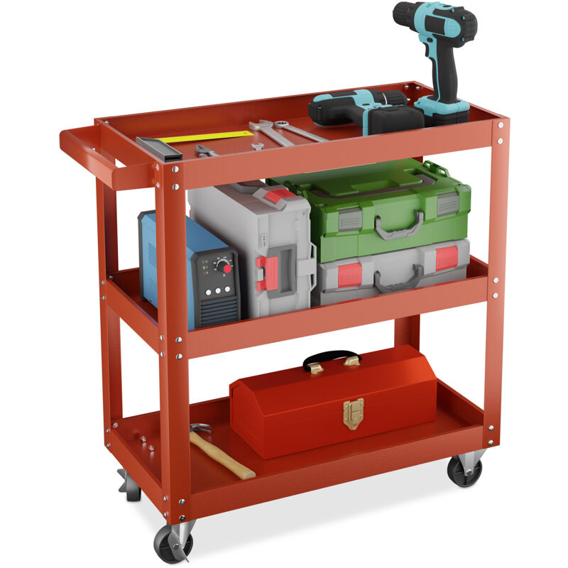 Relaxdays Tool Trolley, 3 Tiers, Workshop Cart, Up To 100 Kg, 76 X 78 X 35 Cm, Diy Equipment, Garage & Mechanic, Red - 86167906
