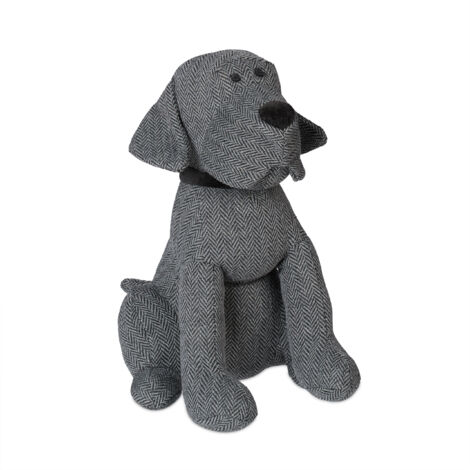Relaxdays Tope Puerta Forma Perro, Tela con Relleno de Arena, Sujetapuertas Suelo, Saco Antiportazos, 28x17x19 cm, Gris