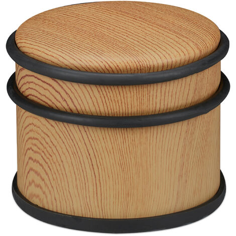 Relaxdays Tope Puerta, Puertas y Ventanas Pesadas, Acero Inoxidable y Goma, Efecto Madera, Freno Suelo, 9,5 cm Ø, Marrón