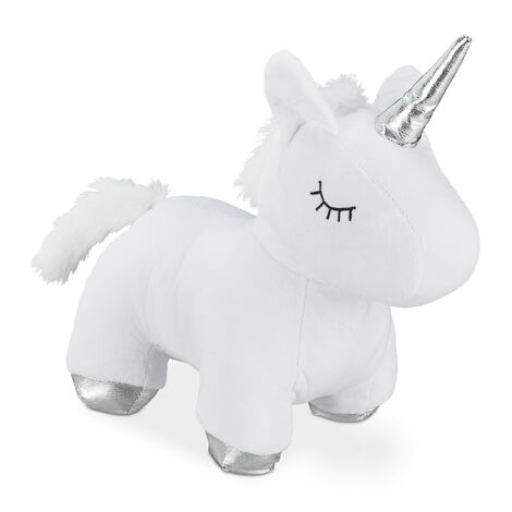 Relaxdays Tope Puertas Unicornio, Tela, Relleno Arena, para Suelo, Interior, Pesado, Blando, Sujetapuertas, 25cm, Blanco