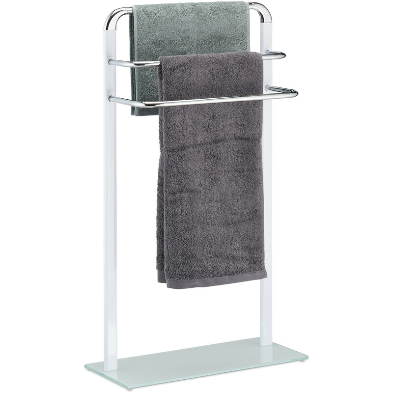 Relaxdays Towel Rack, Chromed Metal Towel Holder, HWD 80x45x20 cm, Clothes Valet, 3 Rails, White/Silver