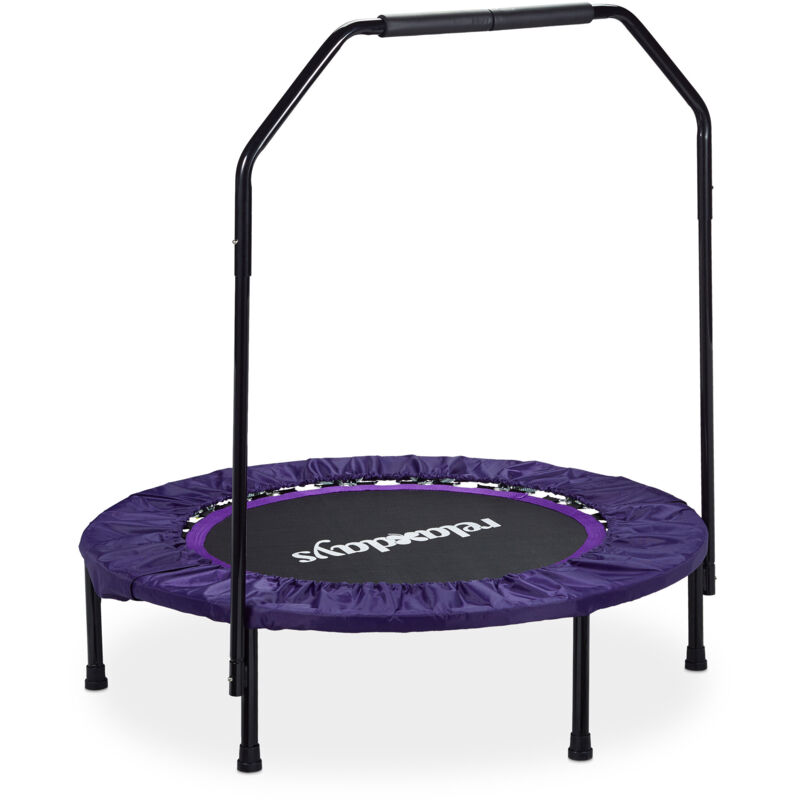 Relaxdays Trampoline With Support Bar, Ø 102 Cm, Folding Mini Trampoline Up To 120 Kg, Indoor, Purple