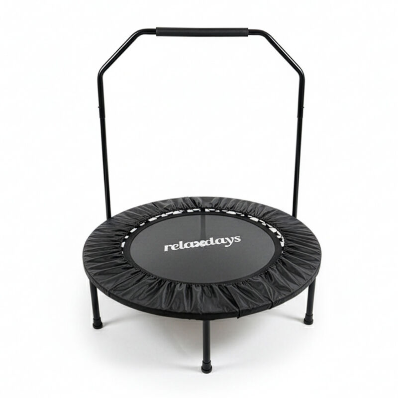 Relaxdays Trampoline With Handlebar, Ø 102 Cm, Foldable Mini Trampoline, Max. 120 Kg, Indoor Fitness, Black