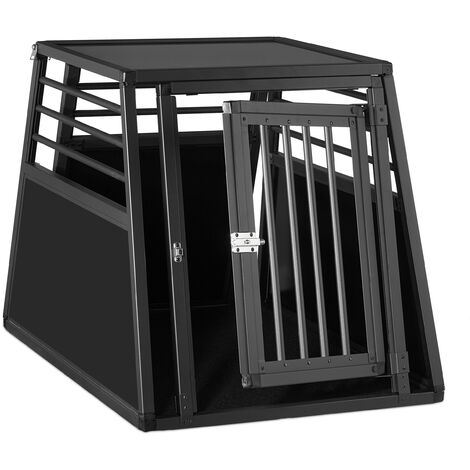 Relaxdays Transportín Perro Coche, Jaula Mascotas Maletero, Biselado, Manta Suelo, 68 x 65,5 x 92,5 cm, Aluminio, Negro