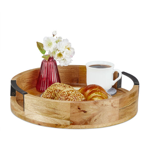 Round Wood Serving Tray Decorative Wooden Food Tray