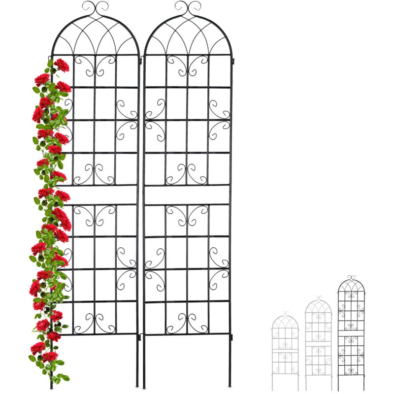 Treillis de jardin en lot de 8, métal, à planter, tuteur pour plantes grimpantes,HxLxP : 220 x 52 x 1,5 cm, noir