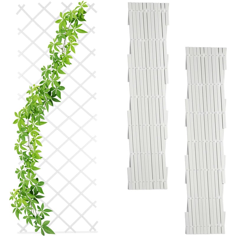 Treillis extensible, lot de 3, tuteur pliable, jardin, balcon, terrasse, 250 cm, plastique, blanc - Relaxdays