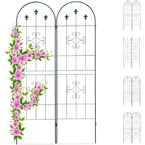 Relaxdays Treillis jardin fer set de 2 clôture plante grimpante grille fleurs arceau rosier 180 x 50 cm D, vert foncé