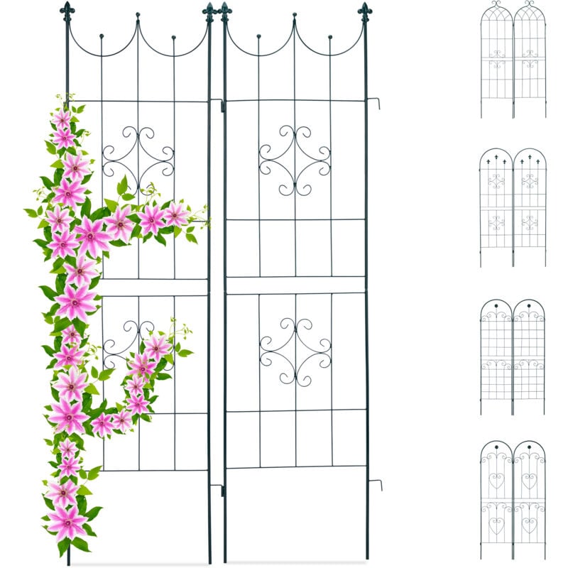 Treillis jardin fer set de 2 clôture plante grimpante grille fleurs arceau rosier 180 x 50 cm c, vert foncé - Relaxdays