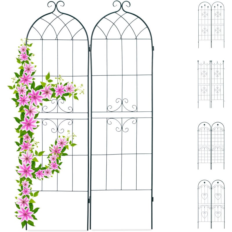 Treillis jardin fer set de 2 clôture plante grimpante grille fleurs arceau rosier 180 x 50 cm e, vert foncé - Relaxdays
