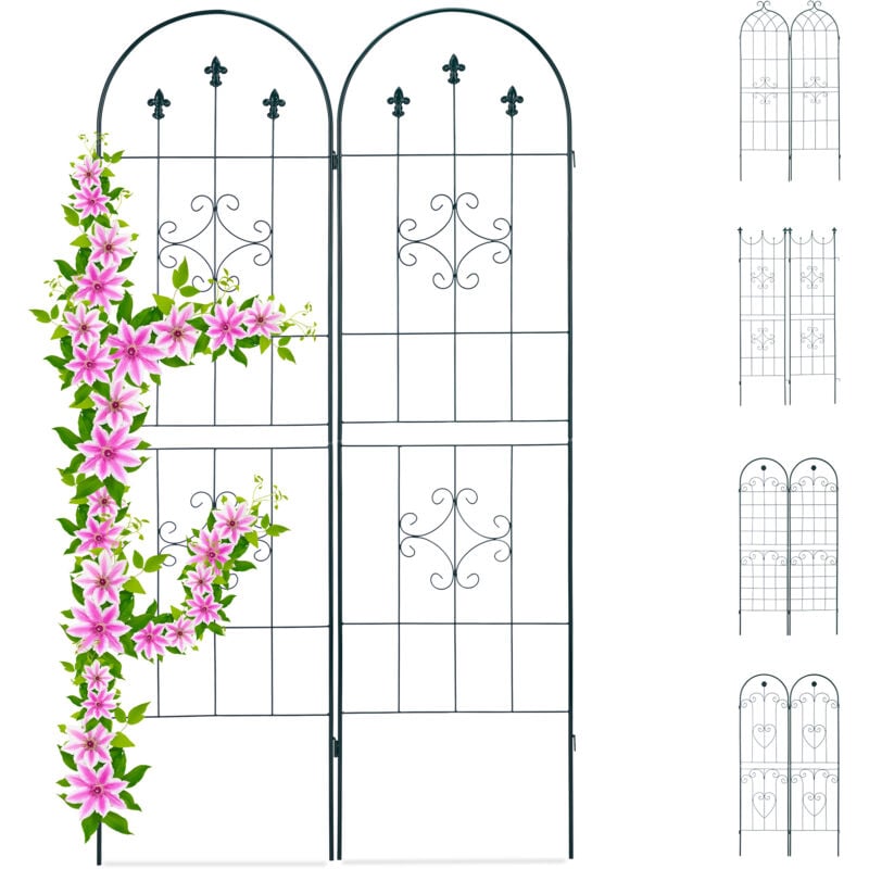 Treillis jardin fer set de 2 clôture plante grimpante grille fleurs arceau rosier 180 x 50 cm d, vert foncé - Relaxdays
