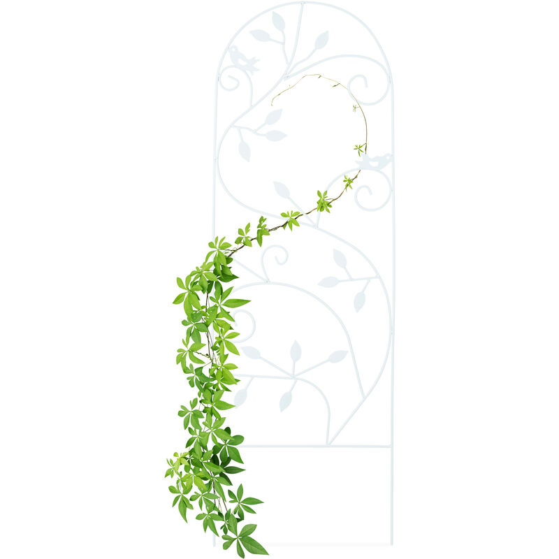Relaxdays - Treillis jardin oiseaux fer, Clôture plante grimpante Grille fleurs métal, Arceau rosier, 120 x 40 cm, blanc
