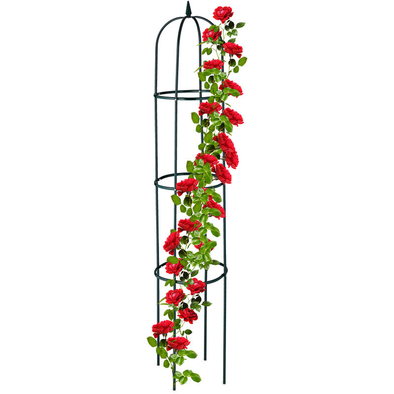 Relaxdays - Trellis obélisque, 188 m de hauteur, pour plantes grimpantes, en métal, stable, tour pour rosier, vert foncé