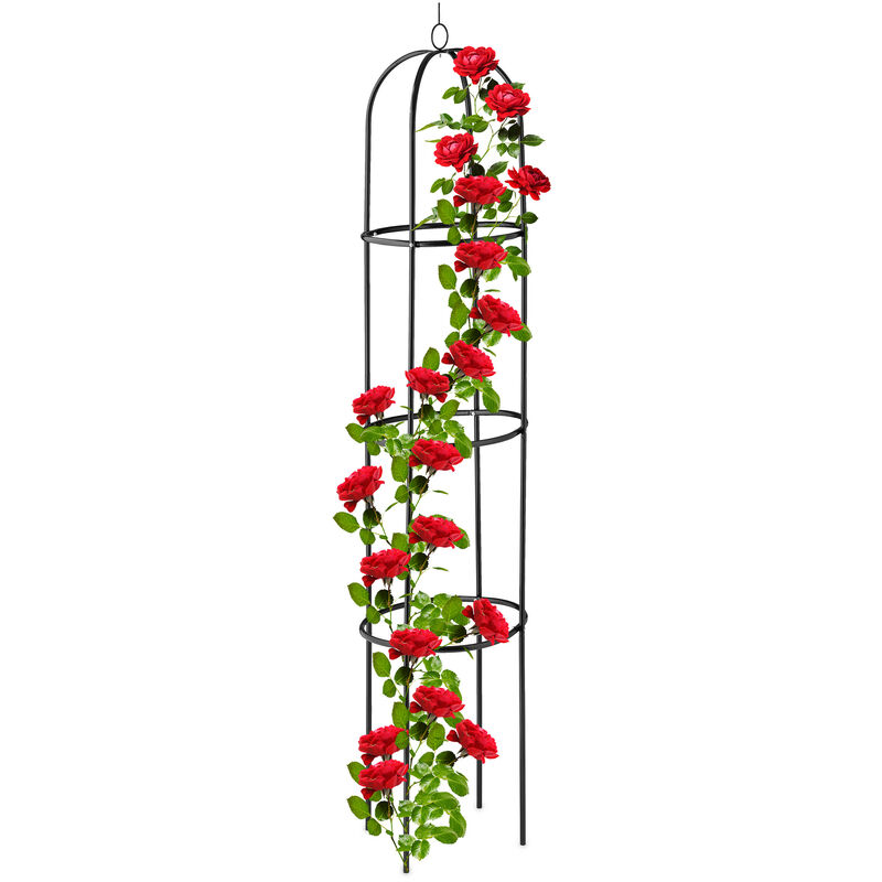 Trellis obélisque, 190 m de hauteur, Support pour plantes grimpantes, en métal, stable, tour pour rosier, noir - Relaxdays