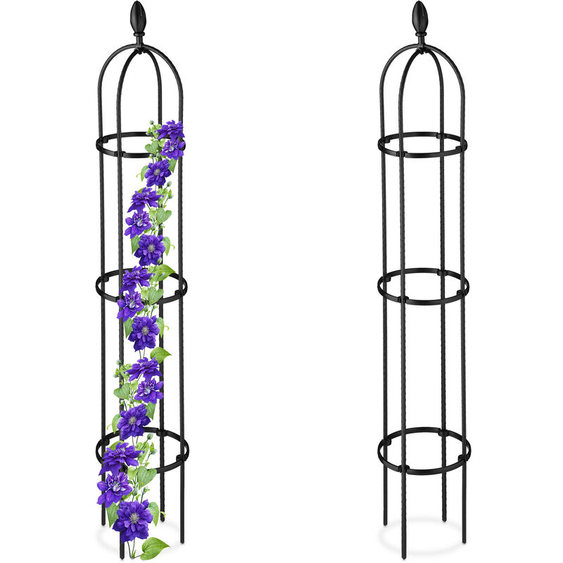 Relaxdays Trellis obélisque, 190 m de hauteur, Support pour plantes  grimpantes, en métal, stable, tour pour rosier, noir