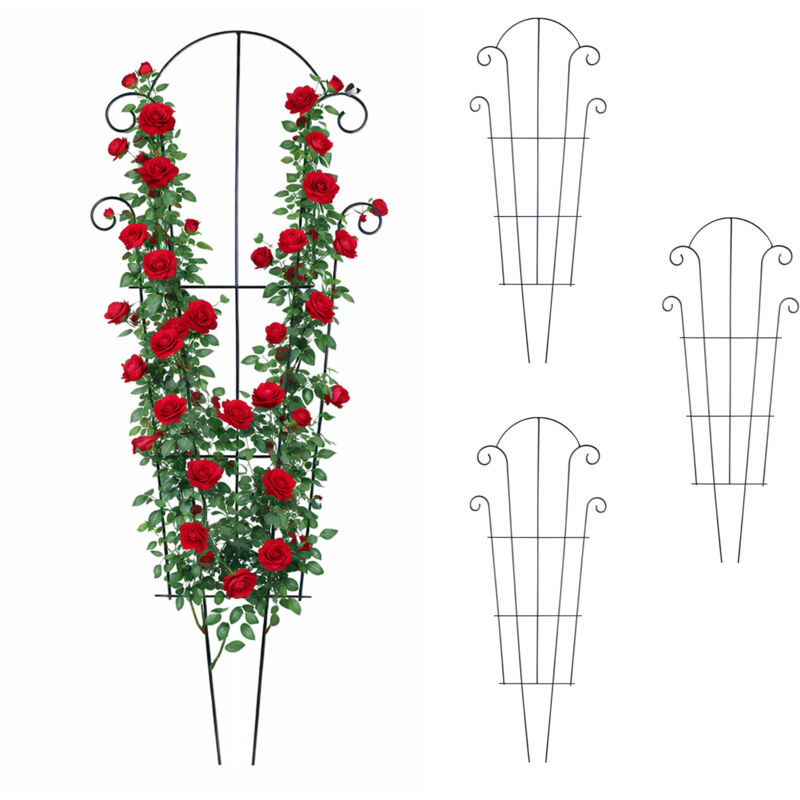 Relaxdays Trellis, Set Of 4, Hxw, 100 X 40 Cm, Steel, Climbing Plant Support, Garden & Pots, Black