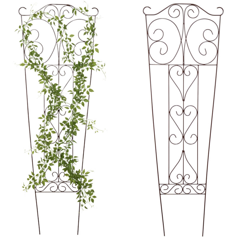 Relaxdays Trellis, Set Of 2, Hxw, 115 X 38 Cm, Steel, Climbing Plant Support For Roses, Garden, Brown