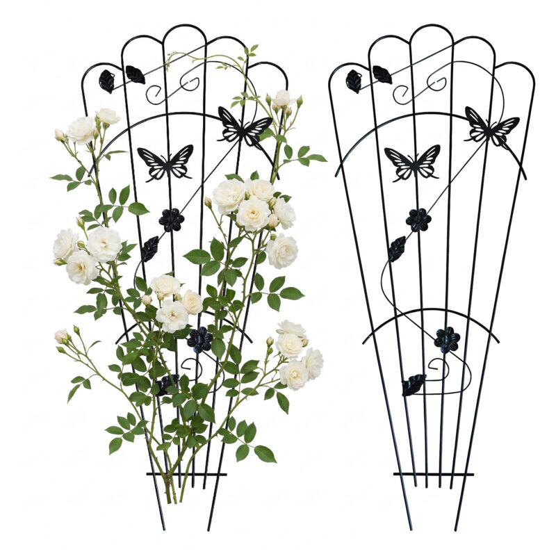 Relaxdays Trellis, Set Of 2, H X W, 87 X 37 Cm, Metal, Climbing Plant Support, Garden, Black