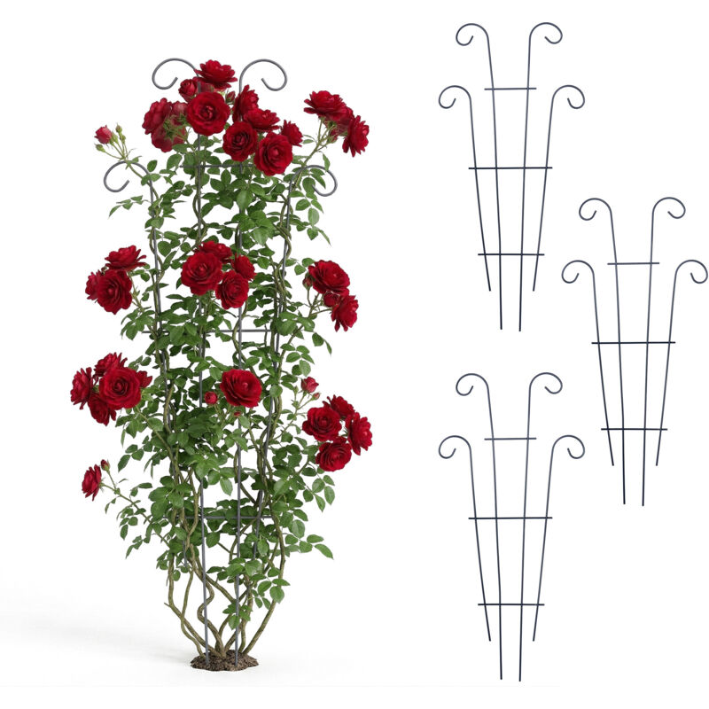 Relaxdays Trellis, Set Of 4, Hxw, 60 X 30 Cm, Steel, Climbing Plant Support, Garden & Containers, Black