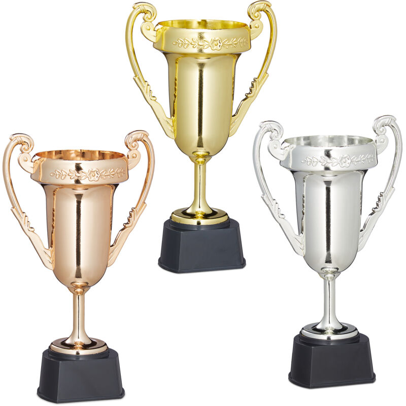 Relaxdays - Trophée, lot de 30, sport et fête, coupe sans inscription à anse, plastique, 22,5 x 13,5 x 8,5 cm, multicolore