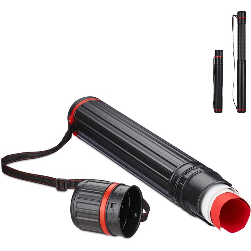 Relaxdays - Tube de Transport, lot de 2, télescopique en Plastique avec Sangle réglable et Couvercle à Visser, Noir, 64 à 107 cm, A0