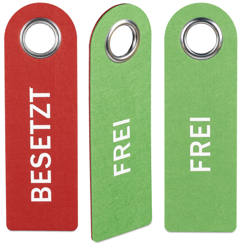 Relaxdays - 12 X Türschild 'besetzt Frei', Wc Schild Zum Aufhängen, Beidseitig, Wendeschild Bad & Büro, Filz Türhänger, Rot/grün