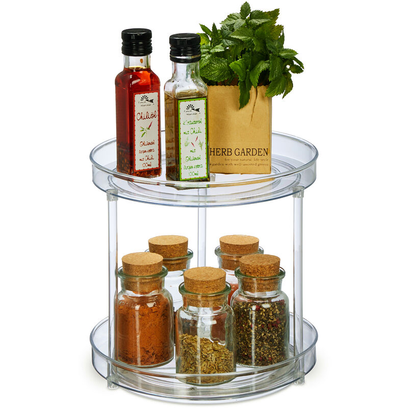 Turntable, 2-tier, Ø 23.5 Cm, Rotatable, Rotary Disc For Refrigerator, Cosmetics & Spices, Round, Transparent - Relaxdays