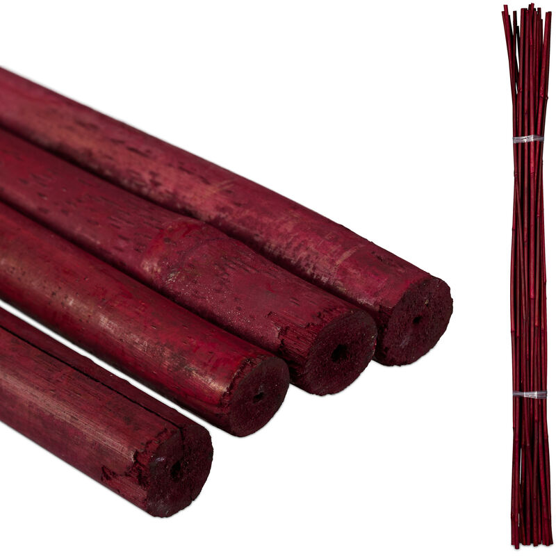 Relaxdays Tuteur en bambou, Lot de 25, 105 cm, Aide à la croissance des plantes, Déco intérieure, Tiges bambou, rouge