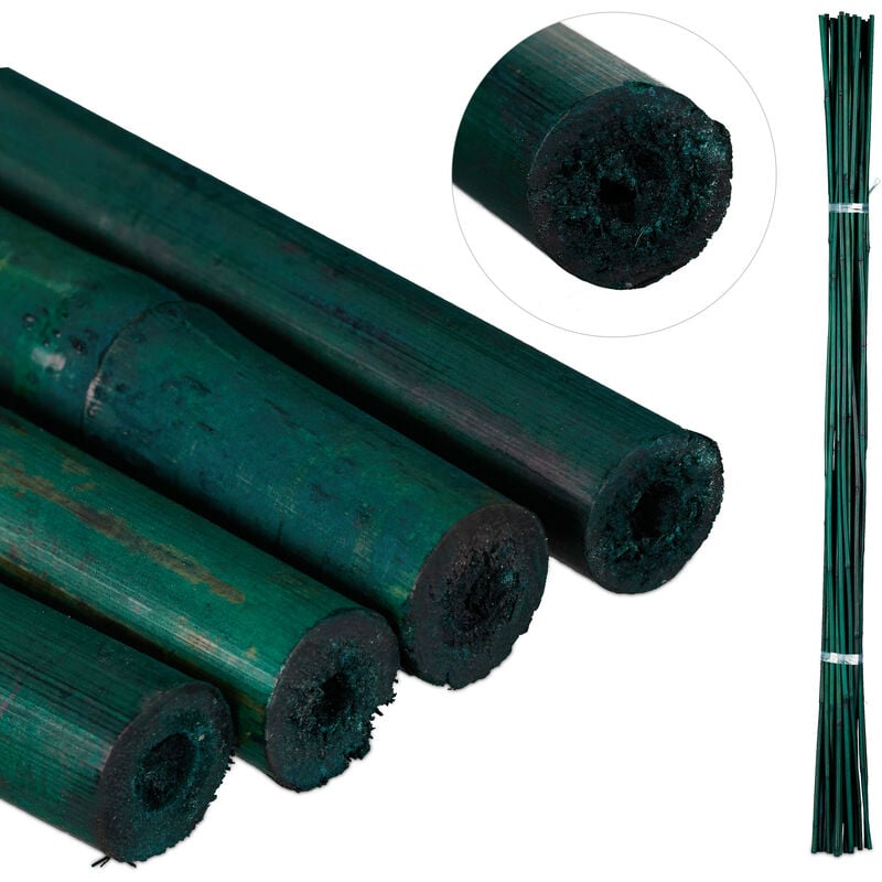 Tuteur en bambou, Lot de 25, 120 cm, Aide à la croissance des plantes, Déco intérieure, Tiges bambou, vert - Relaxdays