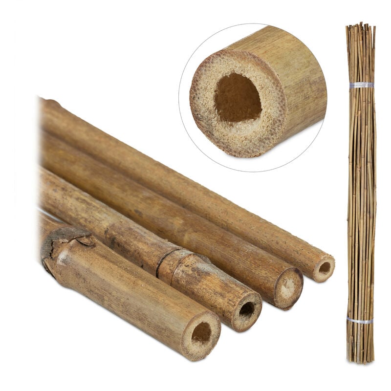 Tuteur pour plante en bambou, Lot de 40, 150 x 1,7 cm cm, Croissance des plantes, Déco, Tiges bambou, naturel - Relaxdays