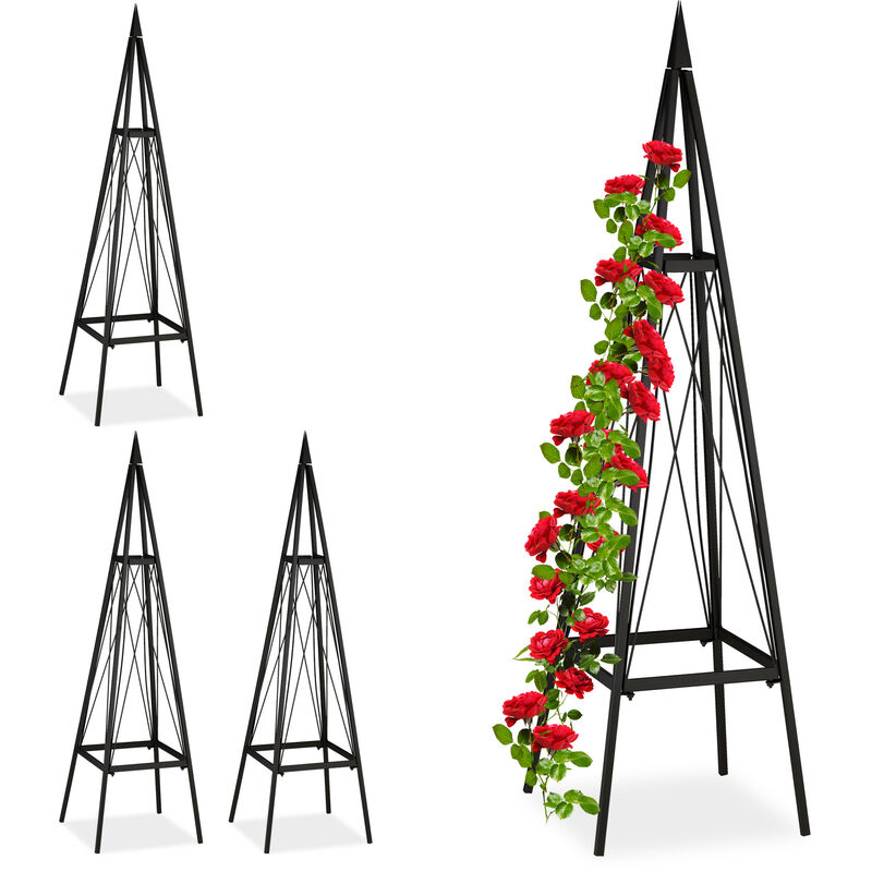 Relaxdays - Tuteur rosier grimpant, lot de 4, carré, autonome, vignes, jardin, résistant aux intempéries, fer, hauteur: 132 cm, noir