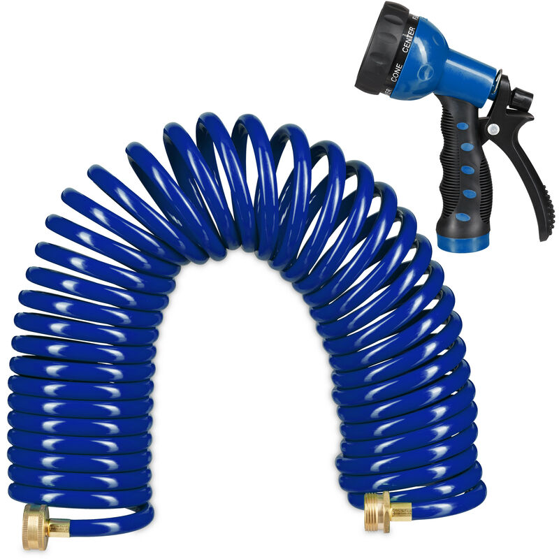 Relaxdays - tuyau d'arrosage spirale, long jusqu'à 10 m, tuyau d'eau flexible avec pistolet, réglable avec 7 modes, bleu