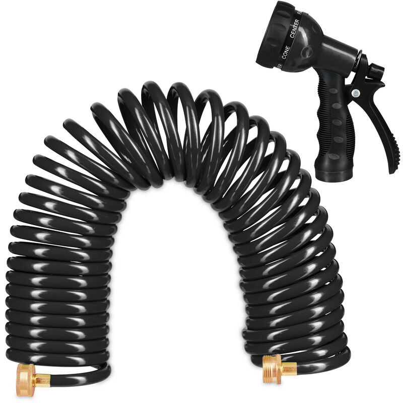 Relaxdays - tuyau d'arrosage spirale, long jusqu'à 10 m, tuyau d'eau flexible avec pistolet, réglable avec 7 modes, noir