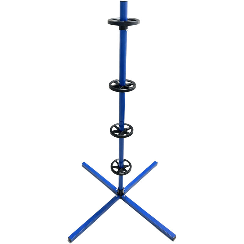 Relaxdays tyre rack for 4 tyres with rims, load up to 120 kg, HxWxD: 131.5x66x66 cm, steel, blue