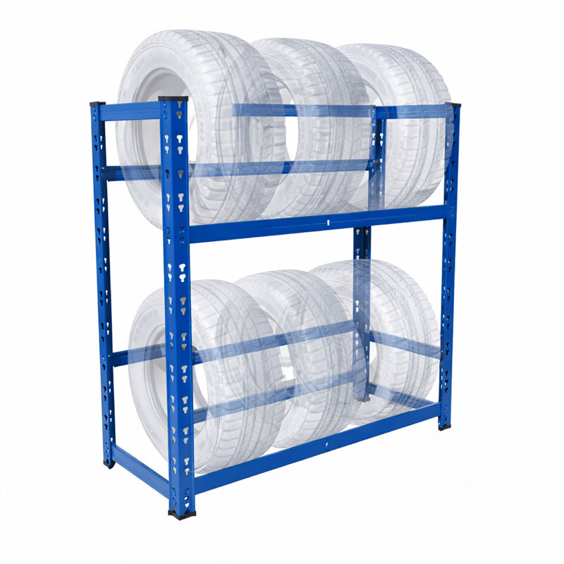 Relaxdays tyre rack for 4–6 tyres, H x W x D: 100 x 85 x 35 cm, 150 kg per shelf, plug-in system, steel, blue