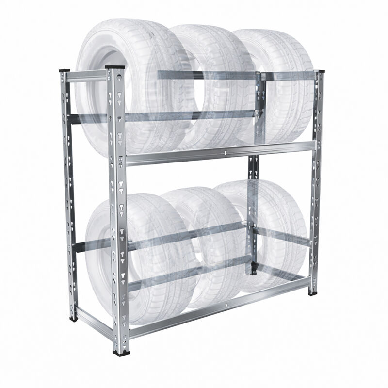 Relaxdays tyre rack for 4-6 tyres, H x W x D: 100 x 85 x 35 cm, 150 kg/shelf, plug-in system, steel, silver