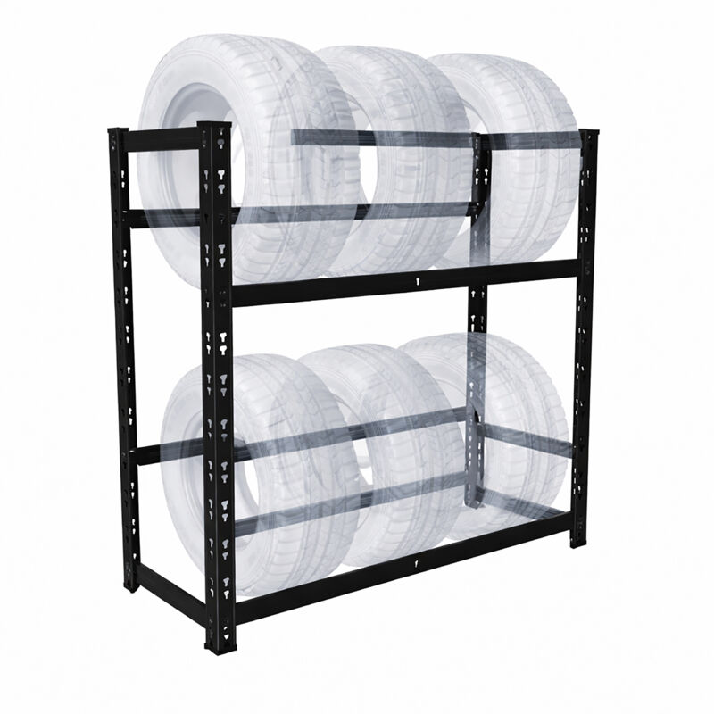 Relaxdays tyre rack for 4–6 tyres, H x W x D: 100 x 85 x 35 cm, 150 kg per shelf, plug-in system, steel, black