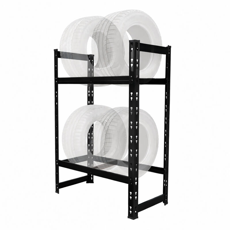 Relaxdays tyre rack for 4–6 tyres, HxWxD: 100 x 85 x 35 cm, 150 kg per shelf, plug-in system, steel, black