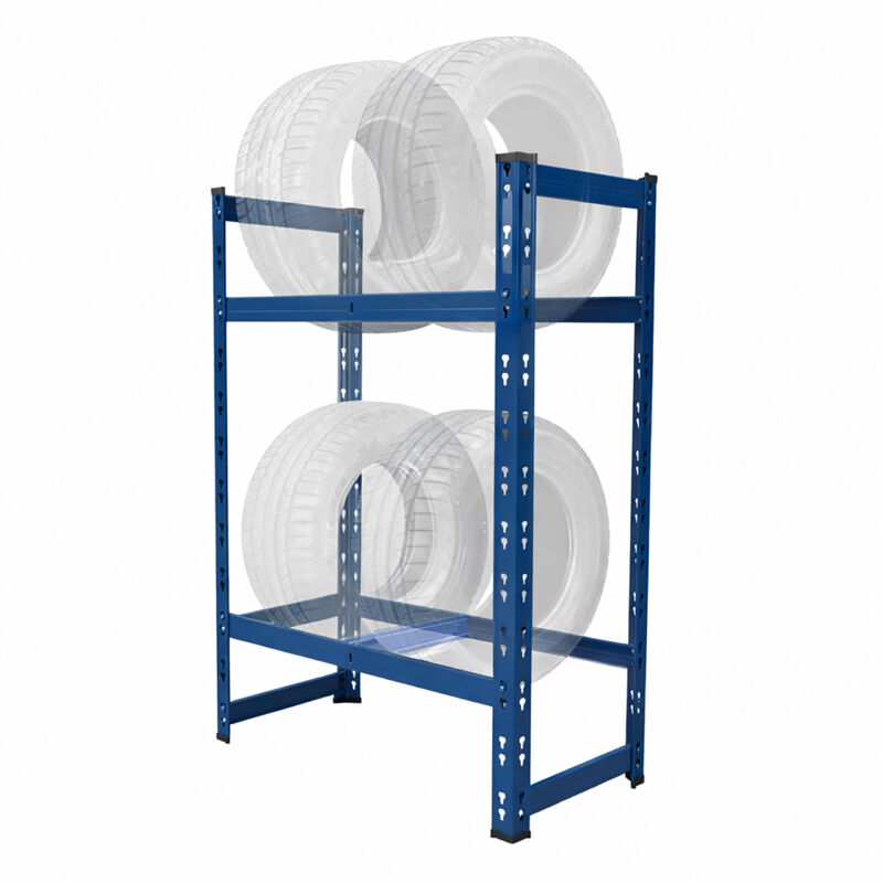Relaxdays tyre rack for 4–6 tyres, HxWxD: 100 x 85 x 35 cm, 150 kg per shelf, plug-in system, steel, blue