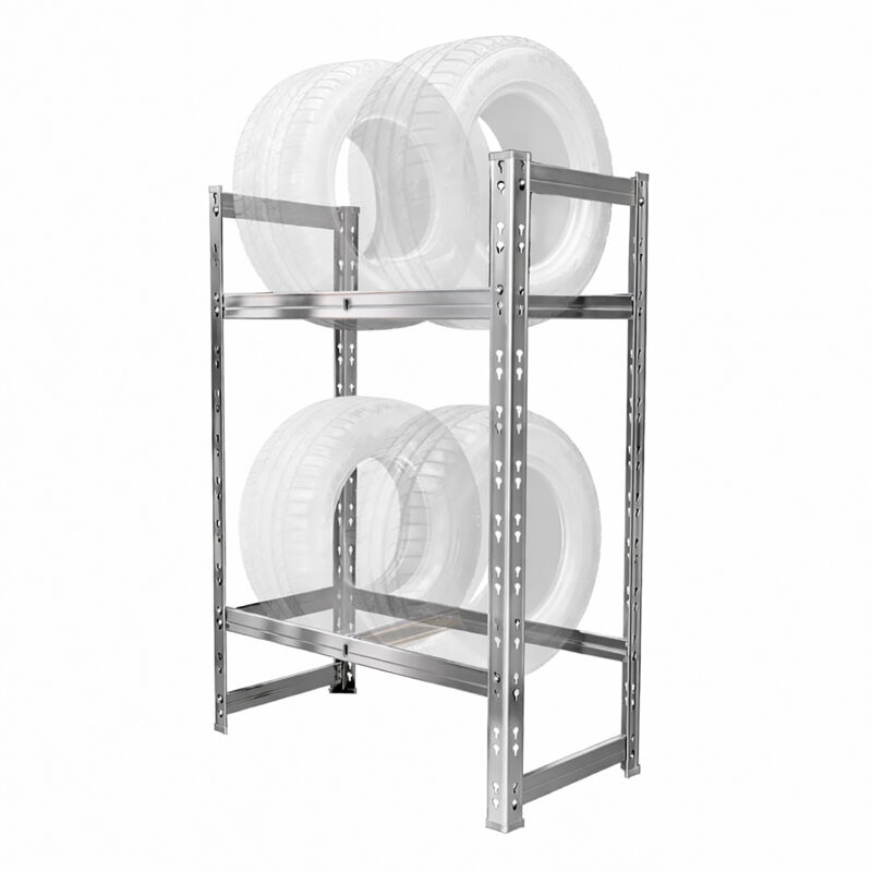 Relaxdays tyre rack for 4–6 tyres, HxWxD 100 x 85 x 35 cm, 150 kg per shelf, plug-in system, steel, silver