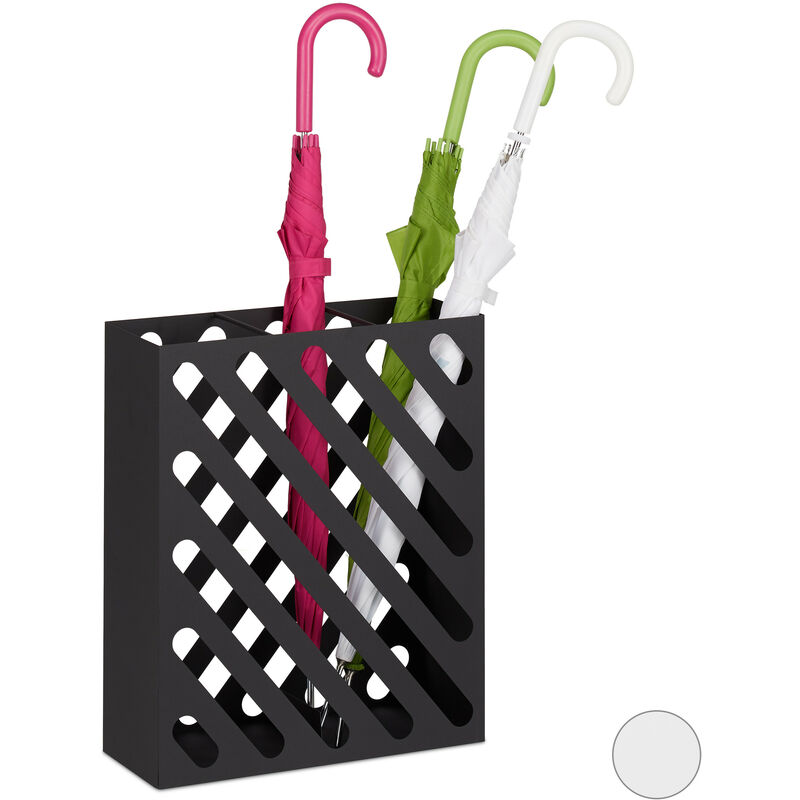 Umbrella Stand xl, Rectangular Holder For Walking Stick & Umbrellas, Steel, Portable, 48x40x15 cm, Black - Relaxdays