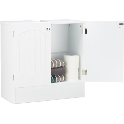 Relaxdays Under Sink Bathroom Cabinet Wood Washbasin Vanity Storage Cupboard In Slat Design Bath H X W X D 60 X 60 X 30 5 Cm White 7100209667887