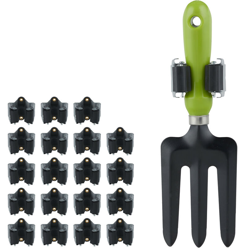 Relaxdays Utility Tool Clamps Set 20, Rubber Gripping Clips, Universal Wall Broom Holder, Garden Tools, Iron, Black/grey