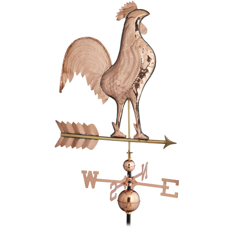 Relaxdays Girouette métal, indicateur de direction du vent pour le toit, coq et flèche, points cardinaux, cuivre