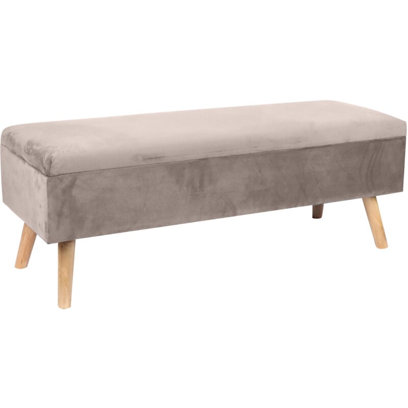 Relaxdays velvet bench, storage, HxWxD: 40 x 110 x 40 cm, wooden legs, upholstered trunk bench, bedroom, hallway, cream