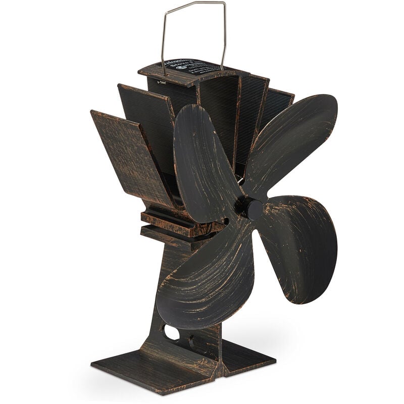 Relaxdays - Ventilateur ouvert sans courant, sans bruit, cheminée et fours, la chaleur, 4 lames, pour cheminée, bronze